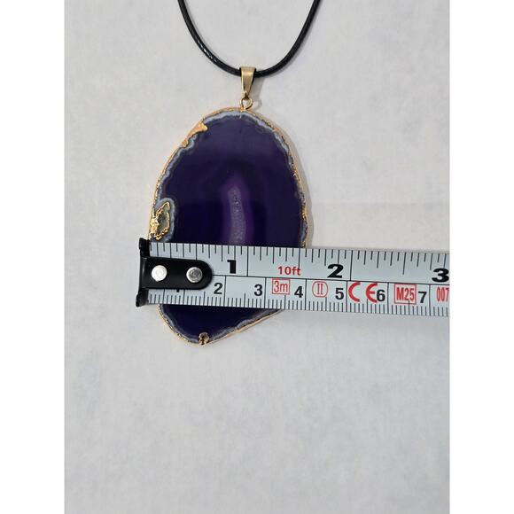Purple Agate Slice Pendant Necklace | Natural Stone | Adjustable Cord - Picture 5 of 16